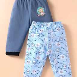 OHMS Single Jersey Knit Full Length Lounge Pants with Lion Print Pack of 2 - Blue-image-42