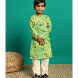 READIPRINT Full Sleeves Abstract Printed Kurta With Pyjama Set - Green-picture-21