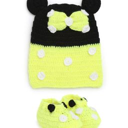 MayRa Knits Knitted Polka Dots & Bow Designed Cap & Booties Set - Lemon Yellow-image-75