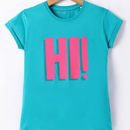 Doreme Cotton Knit Half Sleeves T-Shirt With HI Print - Turquoise-image-98