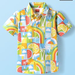 Babyhug Cotton Knit Half Sleeves Shirt With Beach Theme Print - Yellow-image-37