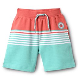 Babyhug Cotton Knit Mid Thigh Shorts with Beach Theme Patch - Coral & Light Blue-picture-27