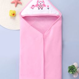 Babyhug Cotton Knit Hooded Towel With Owl Embroidery Patch L 30 x B 30 cm -Pink-image-35