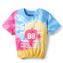 Pine Kids Cotton Knit Half Sleeves Tie & Dye T-Shirt with Text Print - Yellow Pink & Blue-image-80