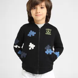 Somersault Cotton Blend Full Sleeves Puzzle Patch Detailed Zipper Jacket - Black-picture-7