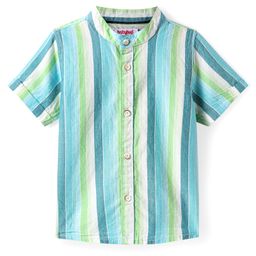 Babyhug Cotton Woven Half Sleeves Striped Shirt With Mandarin Collar - Blue & Green-image-83