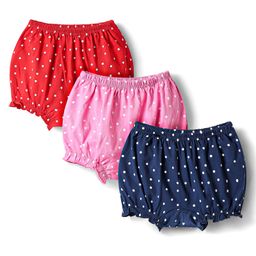 Honeyhap 100% Premium Cotton Knit Bloomers With Bio Finish Pack Of 3 - Navy Peony Sachet Pink & High Risk Red-image-14