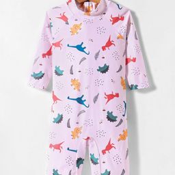 KIDLINGSS Full Sleeves Dinosaurs Printed Swimsuit - Mauve-image-1