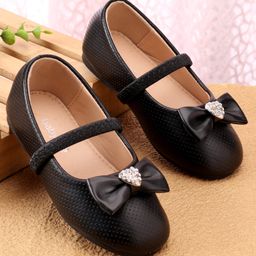 Babyoye Slip On Solid Ballerinas With Bow Applique - Black-picture-2