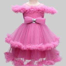 Bluebell Net Woven Sleeveless Party Dress With Ruffle & Sequin Detailing - Dark Pink-image-72