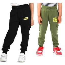 SuperBottoms Cotton Blend Knit Pack Of 2 I Am A Star & See The Good Text Printed Joggers - Black & Olive Green-image-35