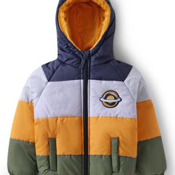 Babyoye Woven Full Raglan Sleeves Hooded Padded Jacket With Planet Patch - Multicolor-image-15