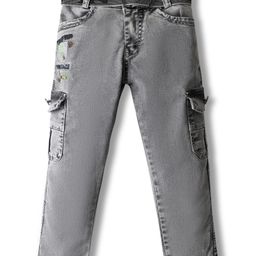 Rikidoos Denim Woven Star Embroidered Jeans With Belt - Grey-image-88