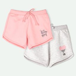 Ariel Cotton Knit Pack Of 2 Drama Queen Text & Heart Printed Shorts - Pink & Grey-image-83