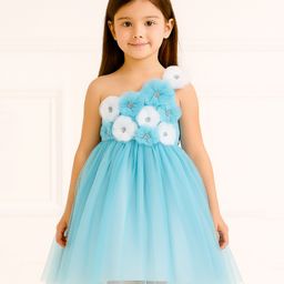 Tilism Woven One Shoulder Floral Applique Detailed Dress - Light Blue-image-74