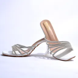 Shoetopia Rhinestone Embellished Slip On Closure Spool Heels - Silver-picture-36