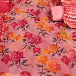 KALINI Pink Simmer Silk Digital Print Coding With Sequence Work Unstitched Dress Material image 2
