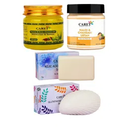 CARET ORGANIC Set of 4 Aloevera Gel & Chandan Face Pack with Kojic Soap & Glutathione Soap-4