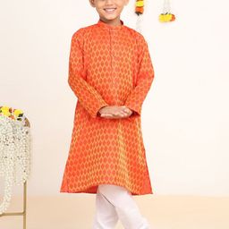 Baba & Baby Boys Boys Woven Design Band Collar Jacquard Straight Kurta With Pyjamas-image-64