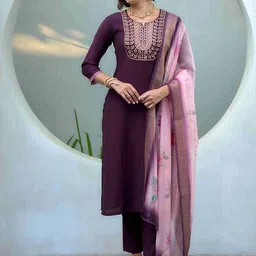 MOJILAA Women Floral Embroidered Regular Sequinned Kurta with Trousers & With Dupatta-picture-12