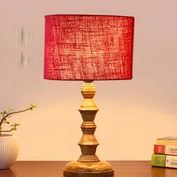 Devansh Maroon Drum Shaped Wooden Table Lamp-24