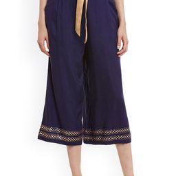 Bitterlime Women Navy Blue Solid Culottes-image-22