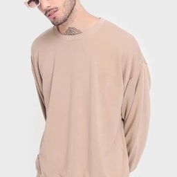 Bewakoof Brown Loose Fit Solid Oversized Sweatshirt-picture-29