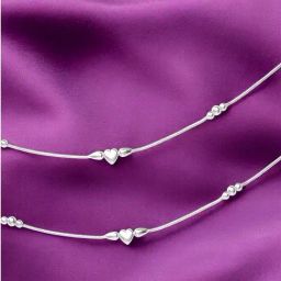 Taraash 925 Sterling Silver Beaded Heart Charm Chain Anklets-image-65