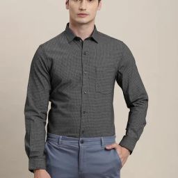 Turtle Dark Grey Cotton Slim Fit Printed Shirt-image-81