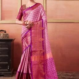 Satrani Purple Woven Saree With Unstitched Blouse-image-13