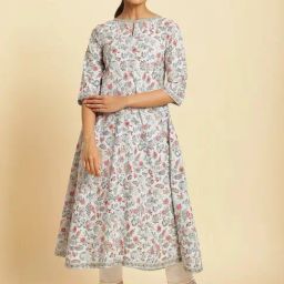 W Powder Blue Cotton Printed Flared Kurta-picture-38