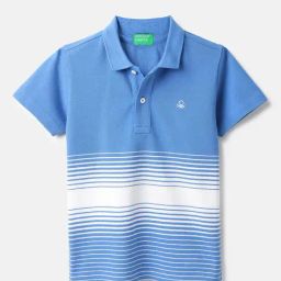 United Colors of Benetton Boys Blue Pure Cotton Striped T-Shirt-picture-26