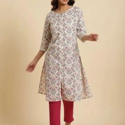 W White Cotton Printed Straight Kurta-image-97