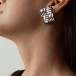 Perfectly Average Large Knot Square Studs Silver image 2