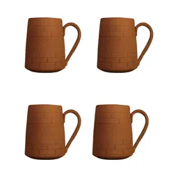 The handicraftian Tradinonal Crockery Orange 4 Pieces Textured Terracotta Mugs-350 ml Each-image-6