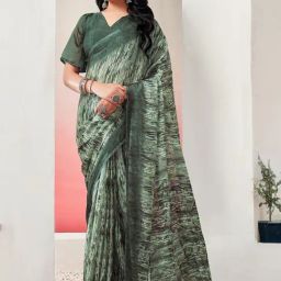 Satrani Green Printed Saree With Unstitched Blouse-image-72