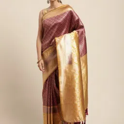 Vastranand Maroon & Yellow Paisley Print Saree With Unstitched Blouse-image-51