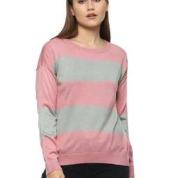 Van Heusen Pink Striped Sweater-image-100