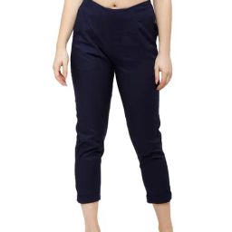 De Moza Navy Flat Front Trousers-image-12
