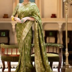 Anjaneya Sarees Olive Green Silk Woven Saree With Unstitched Blouse-picture-30