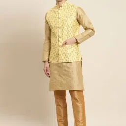 Sojanya Gold & Yellow Regular Fit Self Pattern Kurta Set With Jacket-image-55