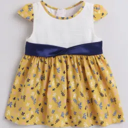 Many Frocks Kids White & Yellow Cotton Printed Dress-image-28