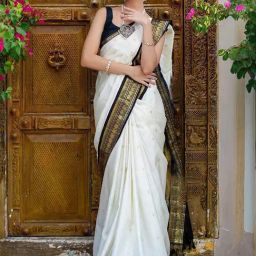 Anjaneya Sarees White Silk Woven Saree With Unstitched Blouse-picture-22