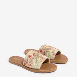 LUNA BLU by Westside Orange Floral Embroidered Slides-3