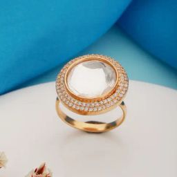Saraf RS Jewellery Gold Kundan Studded Minimal Casual Ring-23