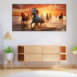 Nestroots Multicolor Canvas Majestic Horses Galloping At Sunset Wall Painting - Single Frame-31