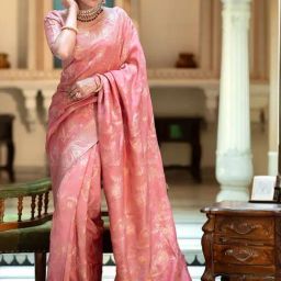 Anjaneya Sarees Pink Silk Woven Saree With Unstitched Blouse-image-90