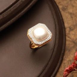Saraf RS Jewellery Gold Pearl Studded Cocktail Ring-44