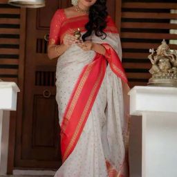 Anjaneya Sarees White Silk Woven Saree With Unstitched Blouse-picture-43