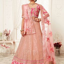 ETHNIC PLUS Embroidered Semi-Stitched Lehenga With Unstitched Blouse & Dupatta-image-56
